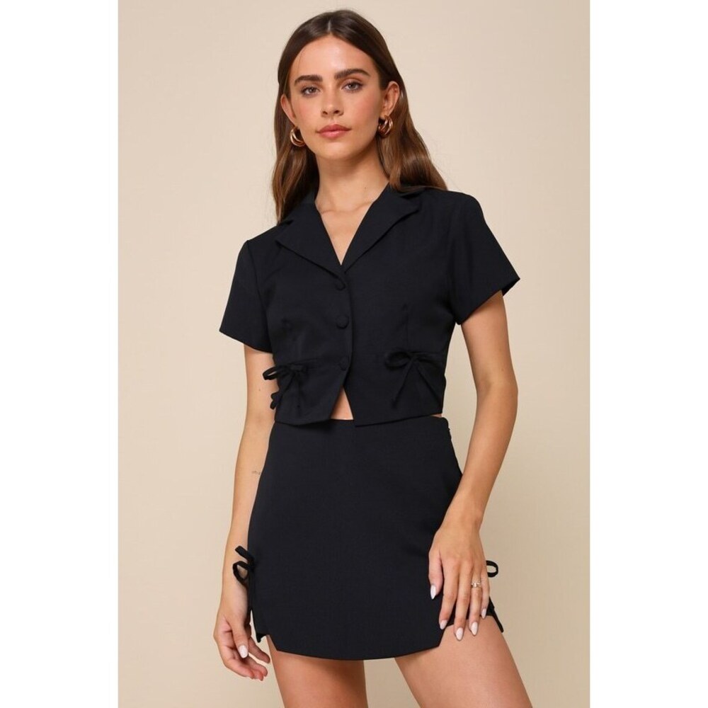 Lulus Confident Perfection Navy Blue Twill High-waisted Bow Skort - Size L